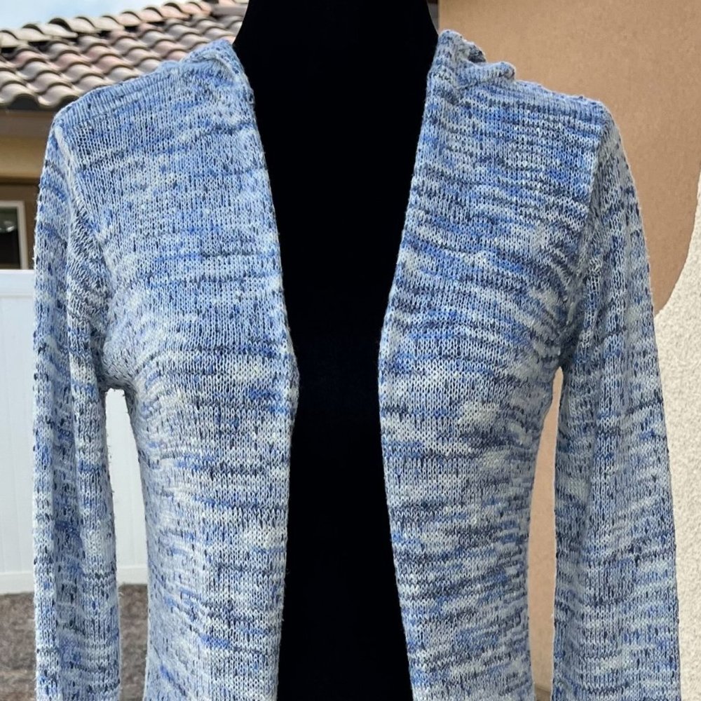 Mudd Blue & White Open Cardigan With Hood Girls Size 16 - Picture 2 of 16